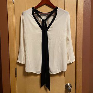 Daniel Rainn Cream Blouse with Black Tie Detail